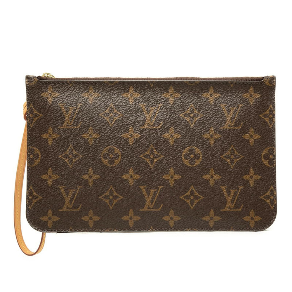 Louis Vuitton Monogram Neverfull Bag Attached Leather Tote Bag Brown